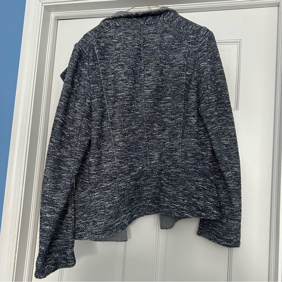 Vince women’s large blue tweed knit open front cardigan sweater lay flat collar - Picture 6 of 7